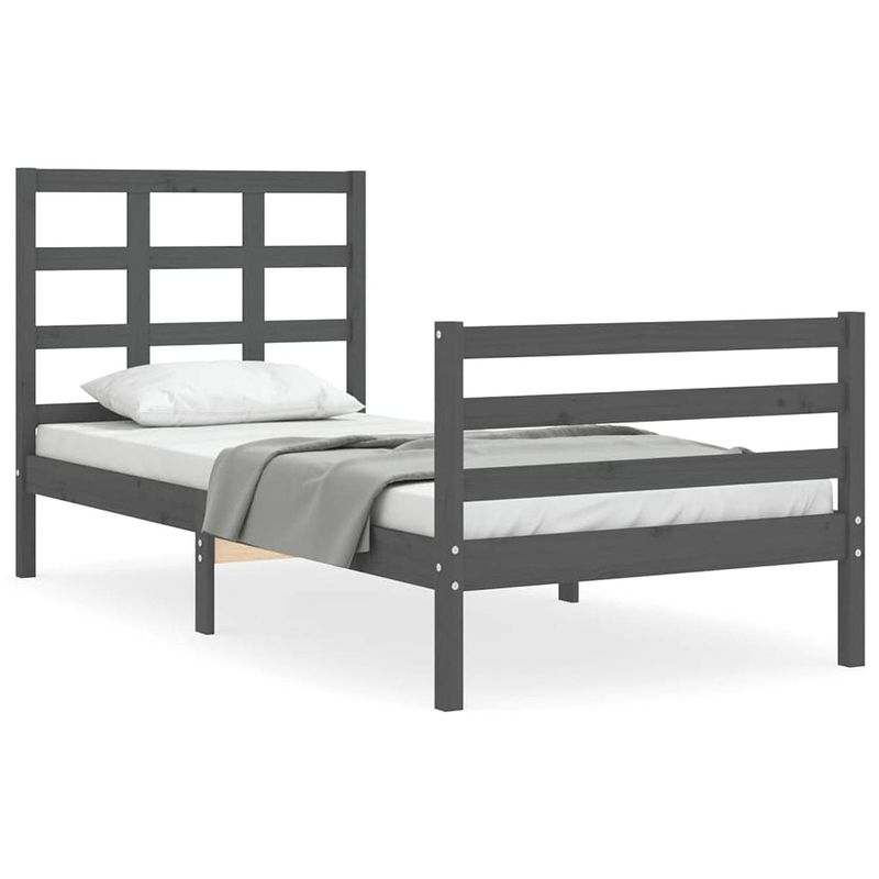 Foto van The living store bed - massief grenenhout - 205.5 x 95.5 x 100 cm - grijs