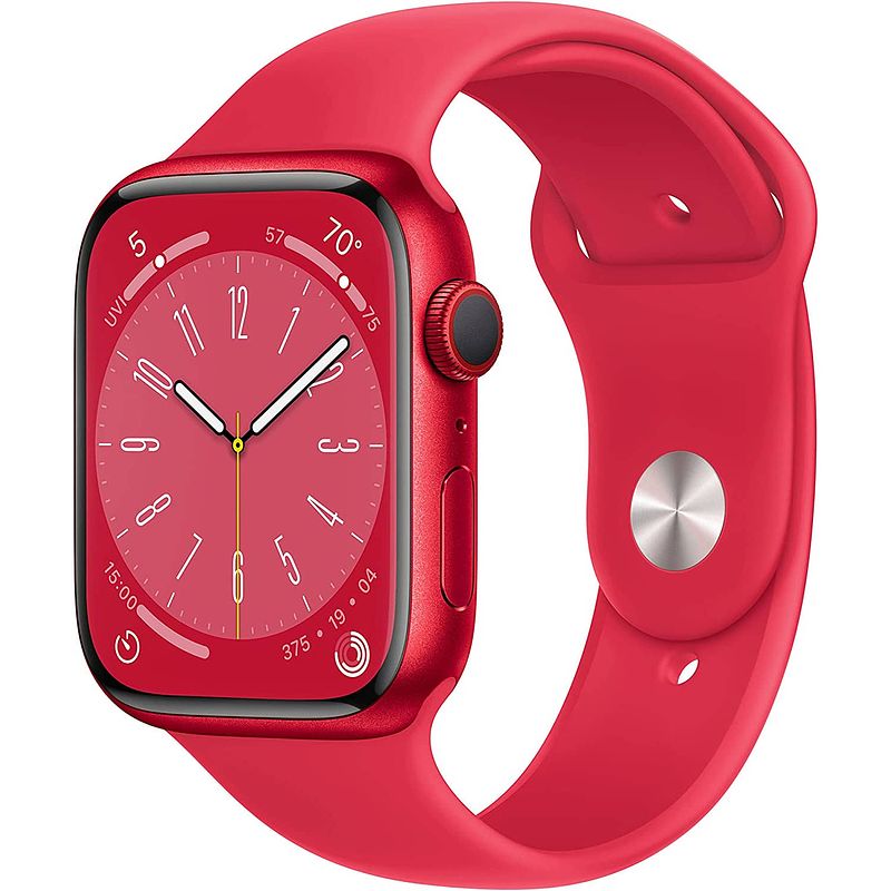 Foto van Apple watch series 8 41mm gps + cellular rvs sportbandje rood