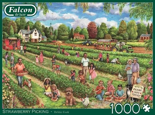 Foto van Falcon legpuzzel strawberry picking 68 x 50 karton 1000 stukjes