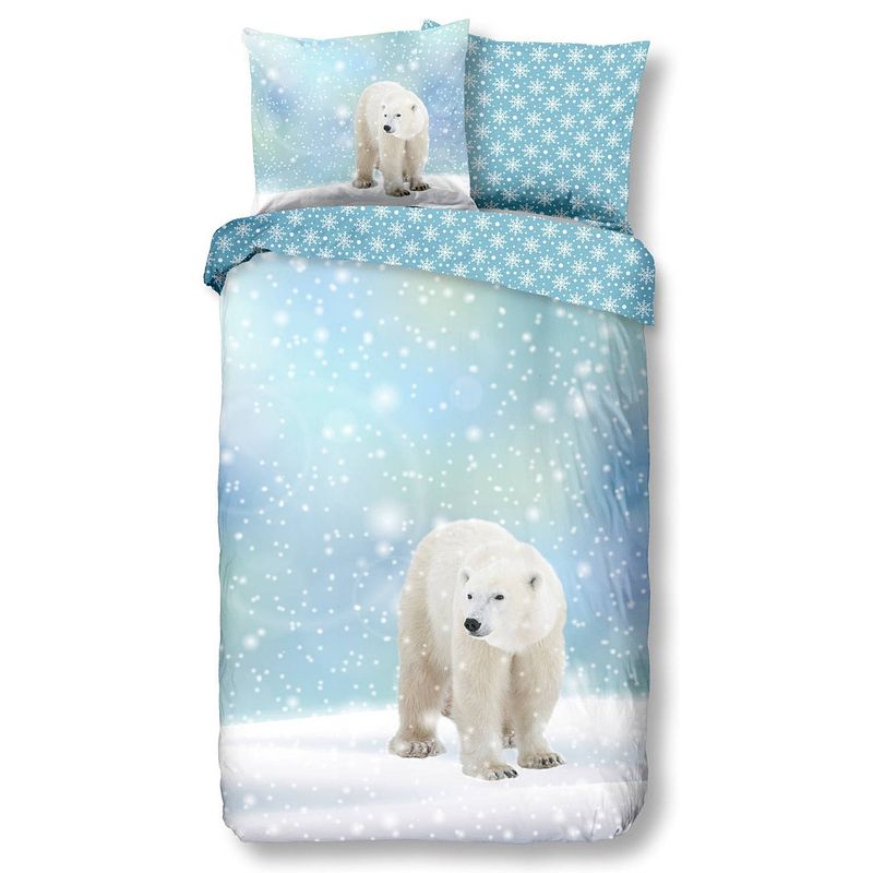 Foto van Good morning icebear flanel dekbedovertrek - flanel / katoen - 1-persoons (140x200/220 cm + 1 sloop) - blauw