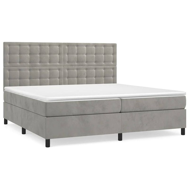 Foto van The living store boxspringbed - - bed - 203 x 200 x 118/128 cm - lichtgrijs