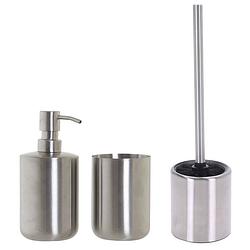 Foto van Wc-/toiletborstel en houder - rvs zilver - met zeeppompje en beker - toiletborstels