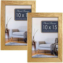 Foto van 2x stuks houten fotolijst goud geschikt voor een foto van 10 x 15 cm - fotolijsten
