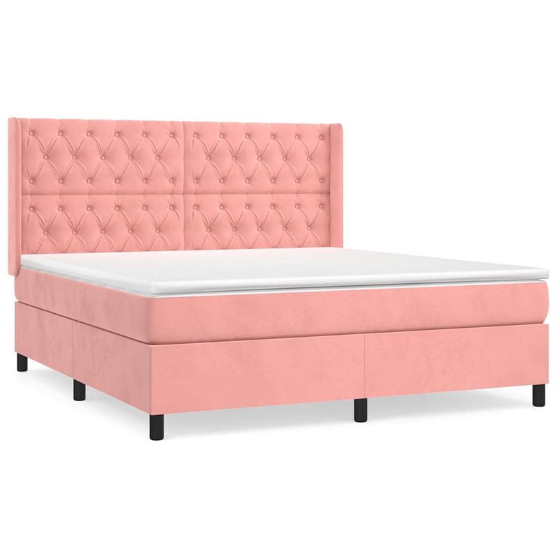 Foto van Vidaxl boxspring met matras fluweel roze 160x200 cm