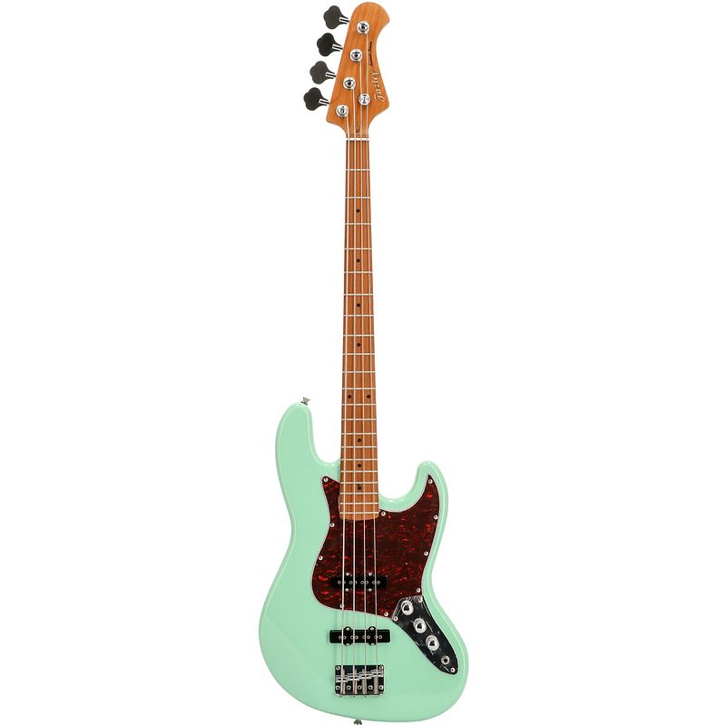 Foto van Fazley sunset series jellyfish 4 surf green elektrische basgitaar met gigbag