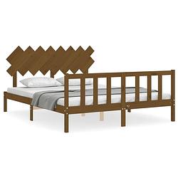 Foto van The living store houten bed - massief grenenhout - 160 x 200 cm - honingbruin