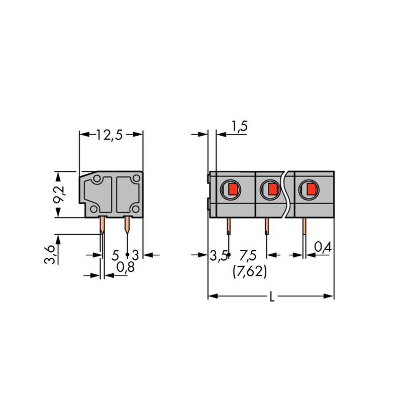 Foto van Wago 235-502 veerkrachtklemblok 1.50 mm² aantal polen 2 grijs 280 stuk(s)