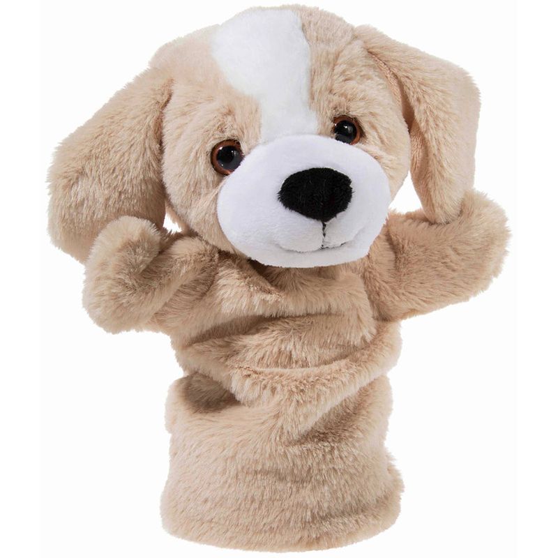 Foto van Pluche beige hond handpop knuffel 25 cm speelgoed - handpoppen
