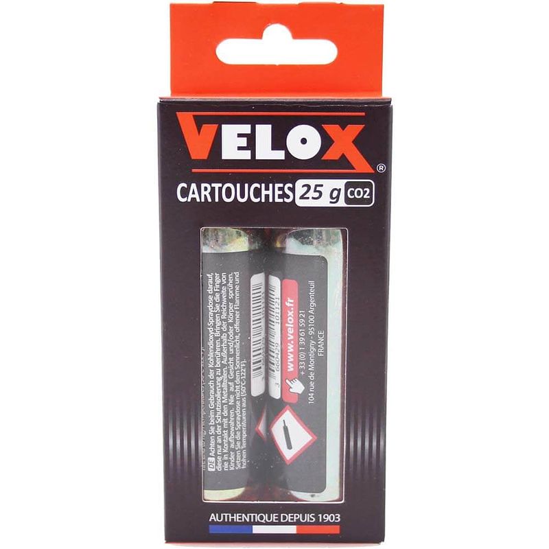 Foto van Velox co2-cardridge met draad 25 gram 2 op blister 753715