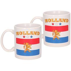 Foto van 2x stuks mok holland/nederlandse vlag 300 ml - feest mokken