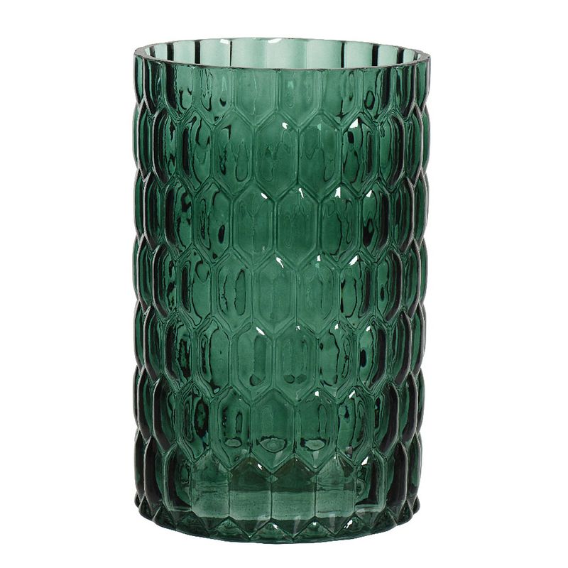 Foto van Cilinder vaas/bloemenvaas - glas - d13 x h20 cm - emerald groen - vazen