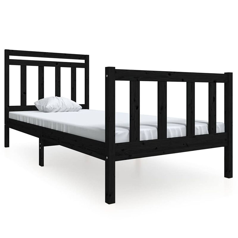 Foto van The living store bedframe - grenenhout - 195.5 x 96 x 100 cm - zwart - 90 x 190 cm