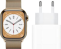 Foto van Apple watch series 8 4g 45mm goud rvs milanese polsband + oplader