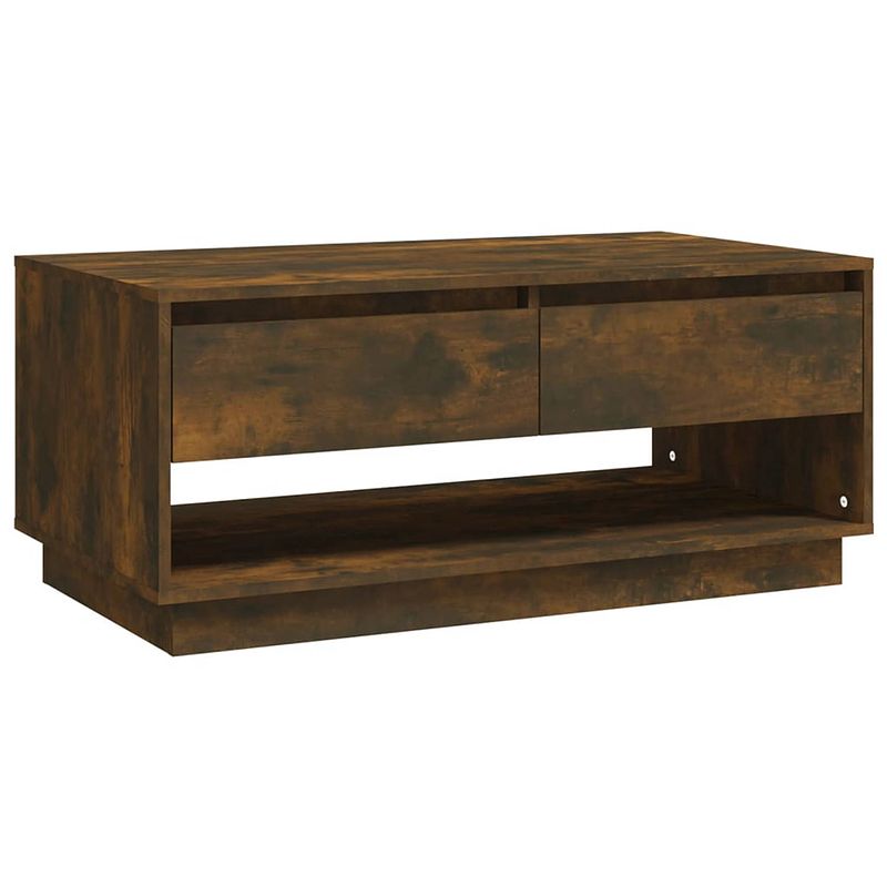 Foto van The living store banktafel - salontafel - 102.5 x 55 x 44 cm - gerookt eiken