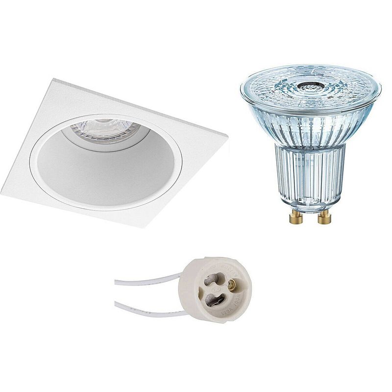 Foto van Led spot set - osram parathom par16 930 36d - pragmi minko pro - gu10 fitting - dimbaar - inbouw vierkant - mat wit -