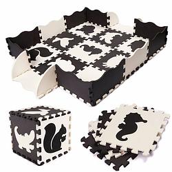Foto van 25 delige foam puzzelmat voor baby'ss en kinderen - speelkleed - speeltegels - met rand - zwart/wit
