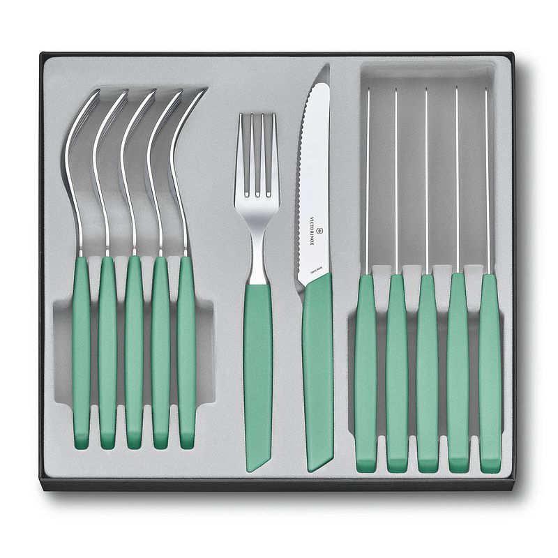 Foto van Victorinox bestekset swiss modern - 12-delig - pastel groen - rvs/pp