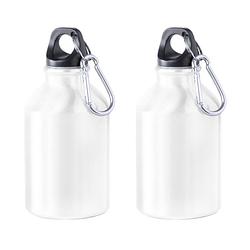 Foto van 2x stuks aluminium waterfles/drinkfles wit met schroefdop en karabijnhaak 330 ml - drinkflessen