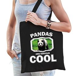 Foto van Katoenen tasje pandas are serious cool zwart - pandaberen/ grote panda cadeau tas - feest boodschappentassen