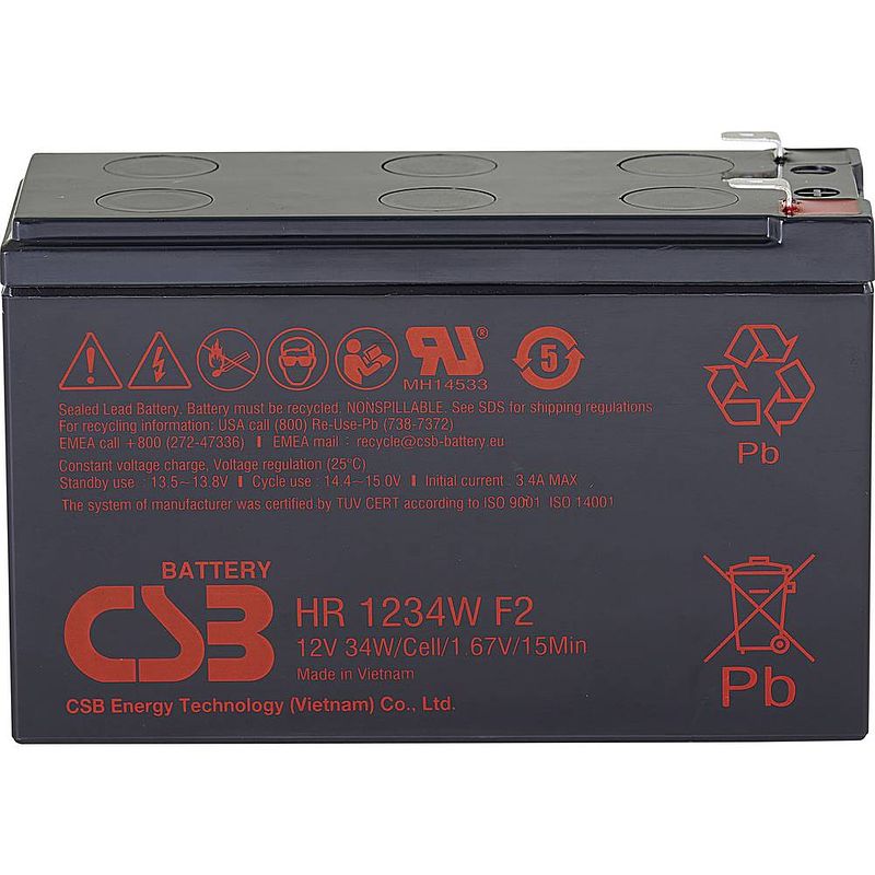 Foto van Csb battery hr 1234w high-rate loodaccu 12 v 8.4 ah loodvlies (agm) (b x h x d) 151 x 99 x 65 mm kabelschoen 6.35 mm onderhoudsvrij, geringe zelfontlading