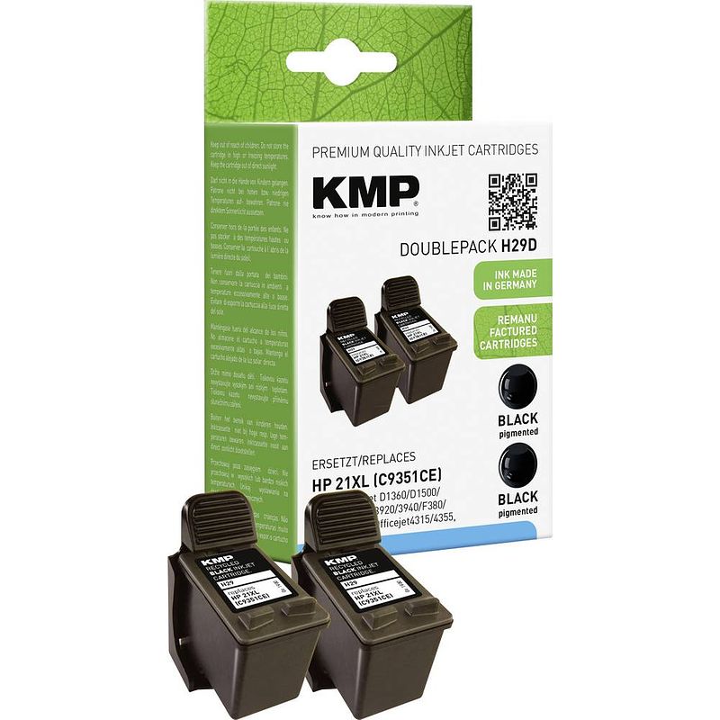 Foto van Kmp inkt vervangt hp 21 compatibel 2-pack zwart h29d 1900,4021