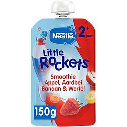 Foto van Nestle little rockets smoothie appel, aardbei, banaan & wortel 2+ jaar 150g bij jumbo