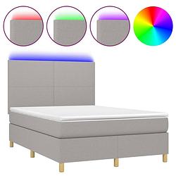 Foto van The living store bed boxspring - lichtgrijs - 193x144x118/128 cm - verstelbaar hoofdbord - kleurrijke led-verlichting -