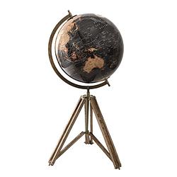 Foto van Clayre & eef wereldbol decoratie 31*31*67 cm zwart hout metaal globe aardbol woonaccessoires zwart globe aardbol