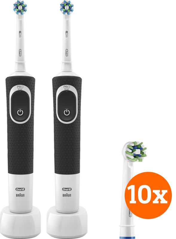 Foto van Oral-b vitality 100 black duo pack + crossaction opzetborstels (10 stuks)