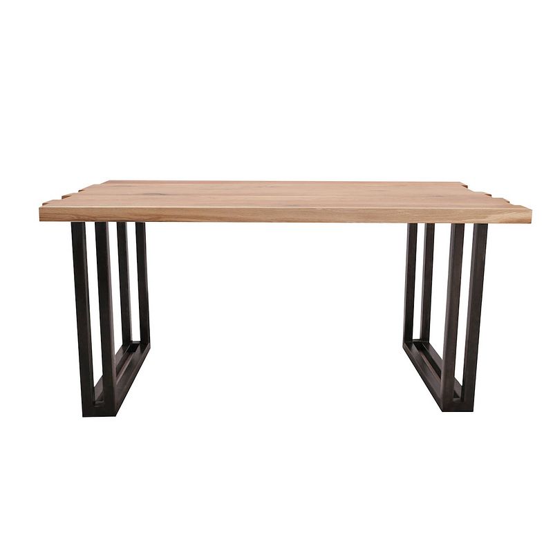 Foto van Feel furniture - 200x100 eettafel - massief boomstamblad eiken - constructed oak - 5 cm dik - twin u frame