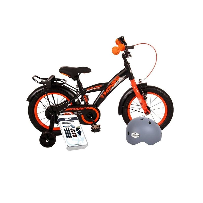 Foto van Volare kinderfiets thombike - 16 inch - zwart/geel - met fietshelm en accessoires