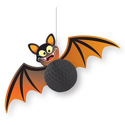 Foto van Halloween thema hangende vleermuis decoratie zwart/oranje 30 cm - hangdecoratie