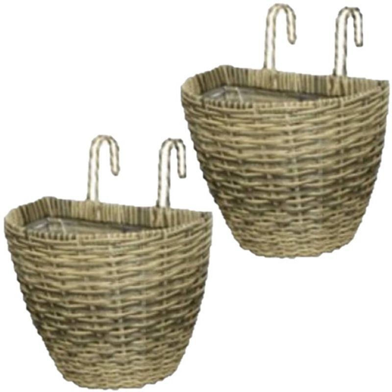 Foto van 3x stuks balkonmand/plantenmand/plantenbak lichtbruin rotan 42 cm - plantenbakken