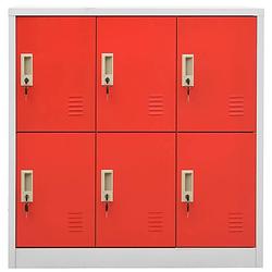 Foto van The living store lockerkast - staal - 90 x 45 x 92.5 cm - 6 lockers - lichtgrijs en rood