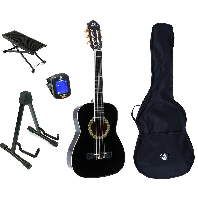 Foto van Lapaz 002 bk klassieke gitaar 3/4-formaat zwart + accessoires