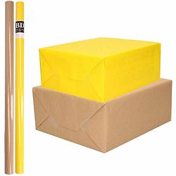 Foto van 4x rollen kraft inpakpapier/kaftpapier pakket bruin/geel 200 x 70 cm - cadeaupapier