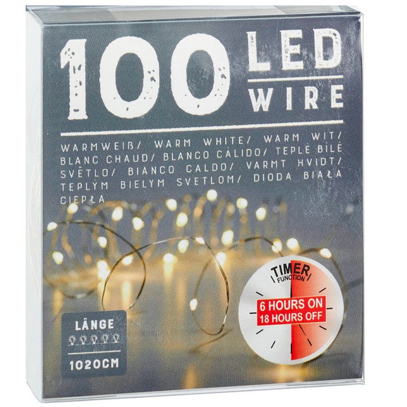 Foto van Draadverlichting lichtsnoer met 100 lampjes warm wit op batterij 1 meter met timer - lichtsnoeren