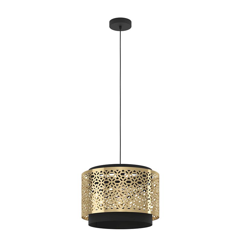 Foto van Eglo sandbach hanglamp - e27 - ø 42 cm - zwart/goud - staal