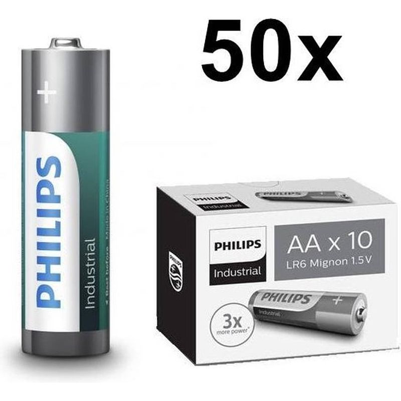 Foto van 50 stuks - aa r3 philips industrial power alkaline