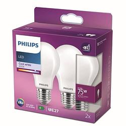 Foto van Philips led-lamp equivalent 75w e27 koud wit niet dimbaar, glas, set van 2