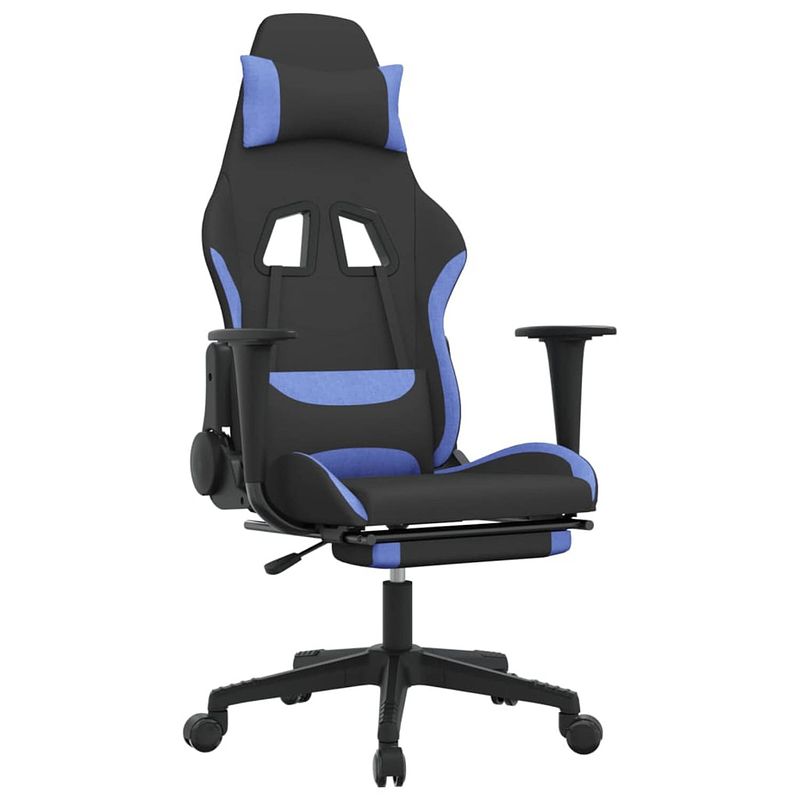 Foto van Vidaxl massage gamestoel met voetensteun stof zwart en blauw