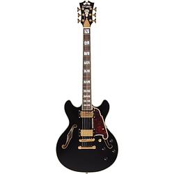 Foto van D'sangelico excel mini dc black semi-akoestische gitaar met koffer