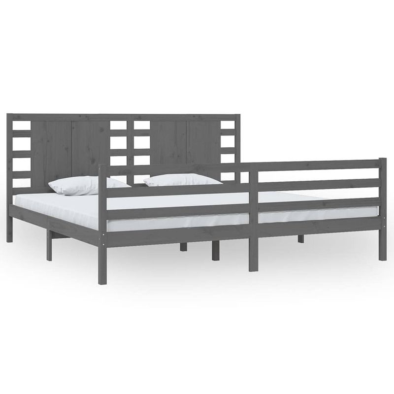 Foto van The living store - bedframe - grijs - 205.5 x 205.5 x 69.5 cm - massief grenenhout