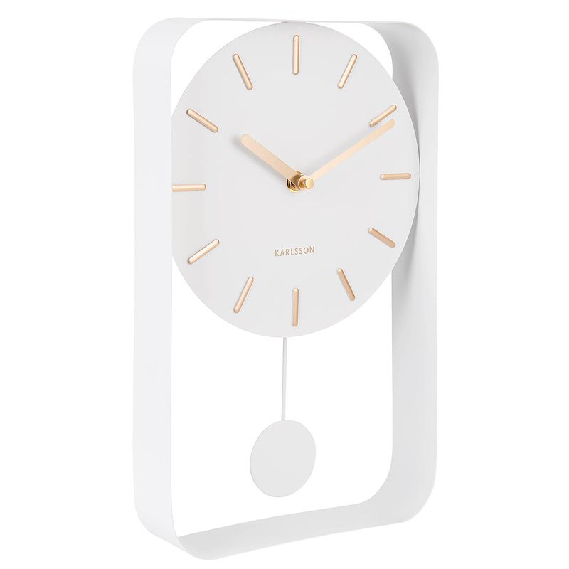 Foto van Karlsson wandklok pendulum charm met slinger 32,5 cm staal wit