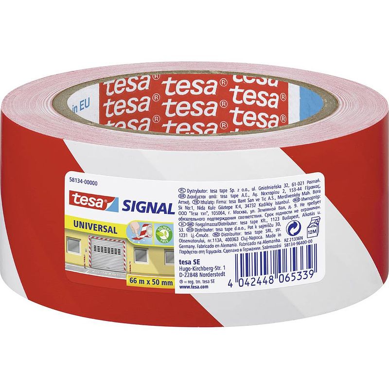Foto van Tesa universal 58134-00000-00 markeringstape tesa signal rood, wit (l x b) 66 m x 50 mm 1 stuk(s)