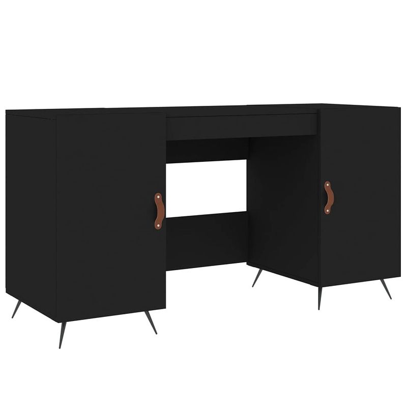 Foto van The living store bureau 140x50x75cm - zwart - bewerkt hout - ijzer en kunstleer