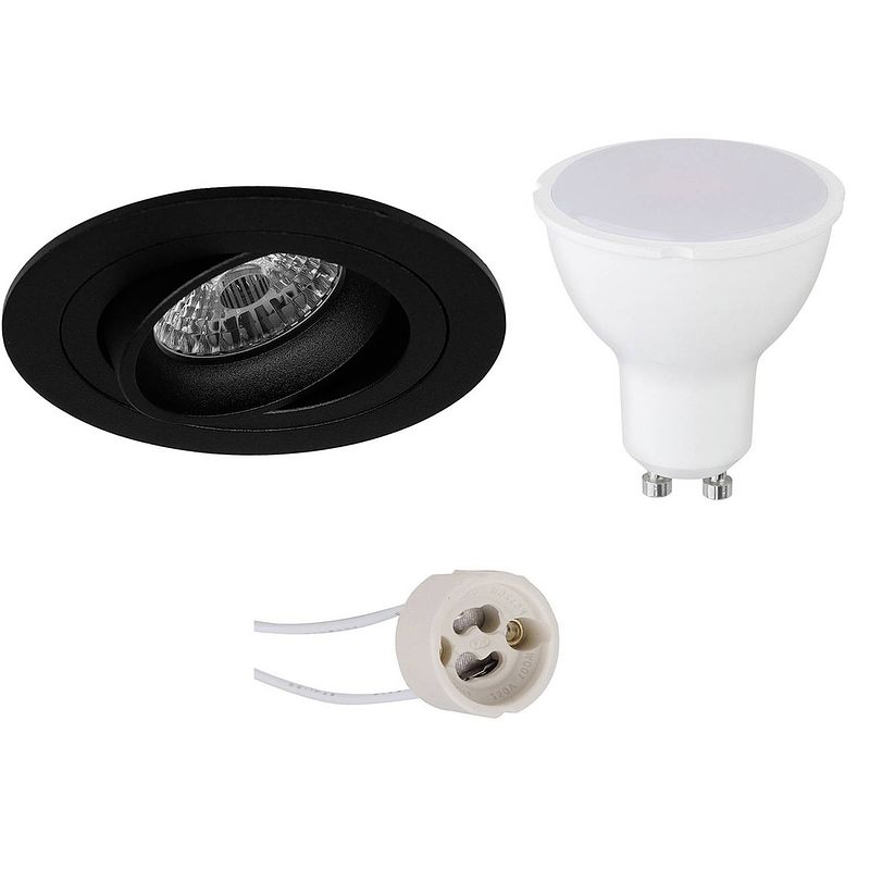 Foto van Led spot set - pragmi alpin pro - gu10 fitting - inbouw rond - mat zwart - 6w - natuurlijk wit 4200k - kantelbaar ø92mm