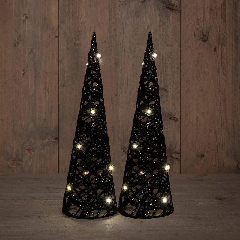 Foto van Anna collection led piramide kerstboom -2x - h40 cm - zwart -kunststof - kerstverlichting figuur