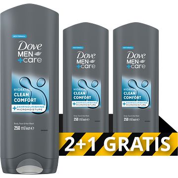 Foto van Dove men+care 3in1 verzorgende douchegel clean comfort 3 x 250ml bij jumbo