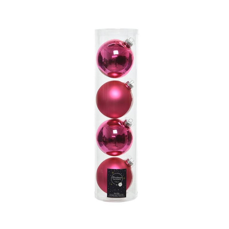 Foto van Kerstballen glas glans-mat dia 10 cm knal roze